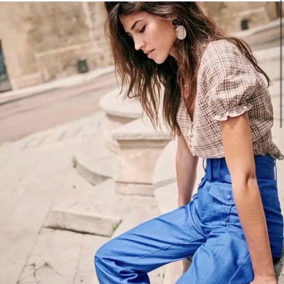 Sezane Plaid Blouse in Pink and Cream - Picture 2 of 7